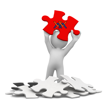 Webtrix character completing a puzzle