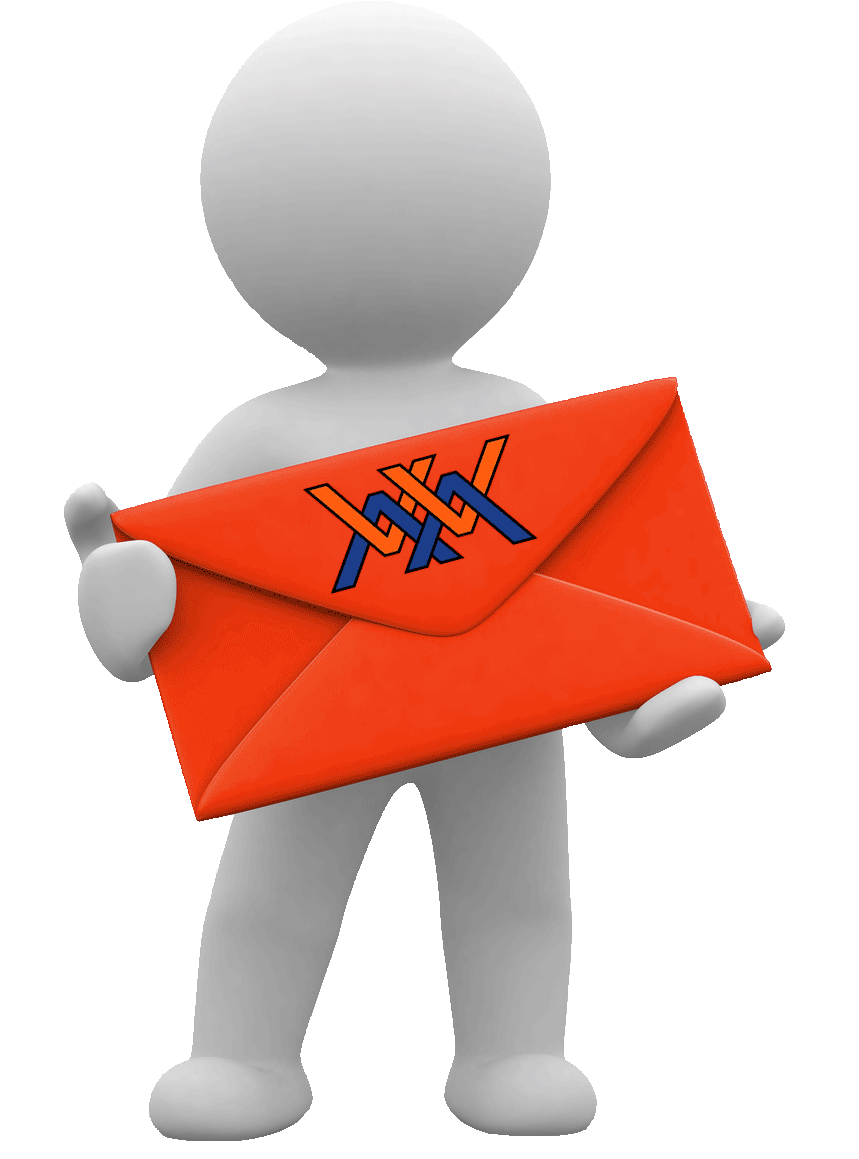 WEBTRIX&trade; character holding an orange envelope